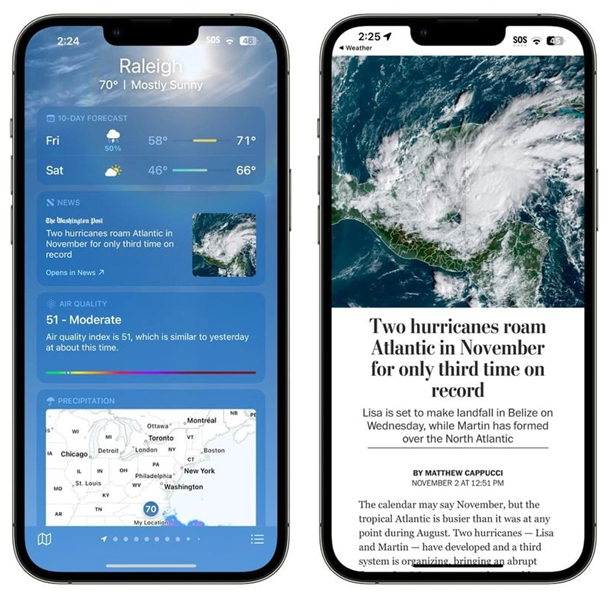 昌吉苹果14维修分享iPhone 14手机如何看天气时顺带看新闻 