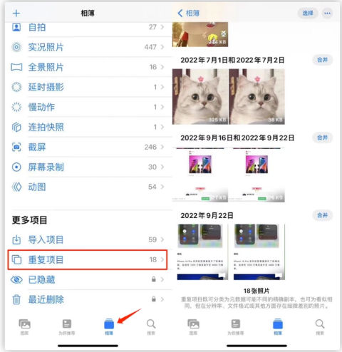 昌吉苹果手机维修分享iOS 16 中相册重复项目功能使用方法 